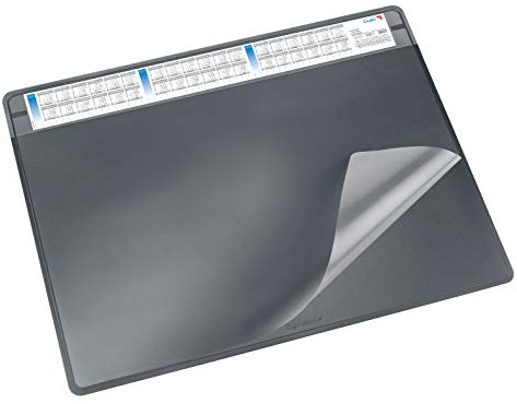 Läufer 47656 Durella Soft Schreibtischunterlage mit transparenter Auflage und Kalender, rutschfeste Schreibunterlage, Zubehör für Schreibtisch, 50 x 65 cm, schwarz