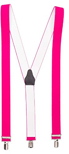 shenky Hosenträger | 3er Clips | 3,5cm Breite | verstellbar | Basic | Y-Form | elastisch | für Oktoberfest Fassnacht Karneval Hochzeit Skihosen | Damen & Herren | Skihosenträger | Neon-Pink