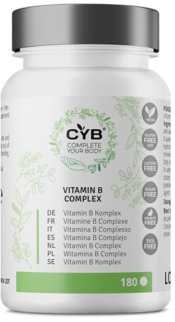 Vitamin B-Komplex hochdosiert – Alle 8 B-Vitamine – Trägt zum Energiestoffwechsel, Nervensystem und zur Verringerung von Müdigkeit und Erschöpfung bei – 180 Tabletten – B1, B2, B3, B6, B5, B7, B9, B12