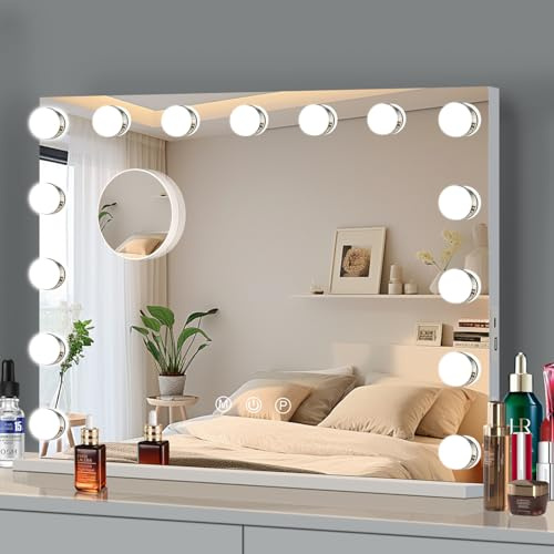Ruication Hollywood Kosmetikspiegel mit 15 dimmbaren Glühbirnen, Touchscreen-Steuerung und USB-Anschluss, 58 × 46 cm