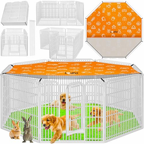 LovPet Welpenlaufstall Freilaufgehege Welpenauslauf I Hundelaufstall XXL 8 Gitter je 80x80 cm I Wetterfester Tierlaufstall mit Tür für Hund Katze Welpe Kaninchen Meerschweinchen I mit Dach & Erdankern