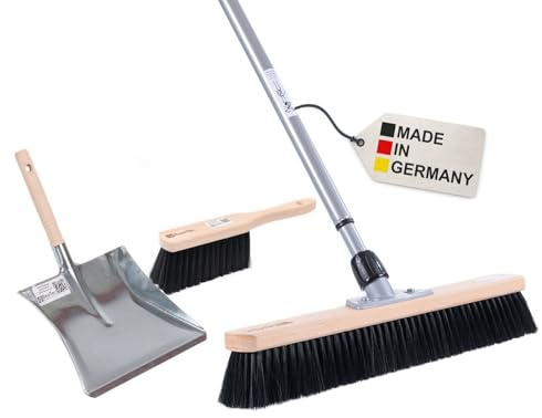 Profi XL Kehrbesen Set Saalbesen 60cm mit Teleskopstiel Stiel Besen weich | Metall-Teleskopstiel verstellbar, Handfeger 28cm, Metall-Kehrschaufel mit Holzgriff, Feine weiche Kunsthaar-Borsten