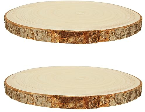 VIDETOL 2 Stück Holzscheiben 30 cm, 20 mm Dick, 28-32 cm Holzscheiben zum Basteln, Paulownia Baumscheiben mit Rinde, Baumscheiben Ohne Loch für Weihnachten Dekoration, Hochzeit und DIY Handwerk Holz