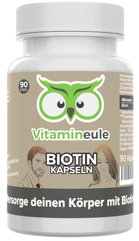 Biotin Kapseln - hochdosiert 10.000 mcg - Produktion in Deutschland - vegan & bioaktiv - ohne Zusatzstoffe - kleine Vitamin B7 Kapseln statt Tabletten - für Haut & Haare - Vitamineule®