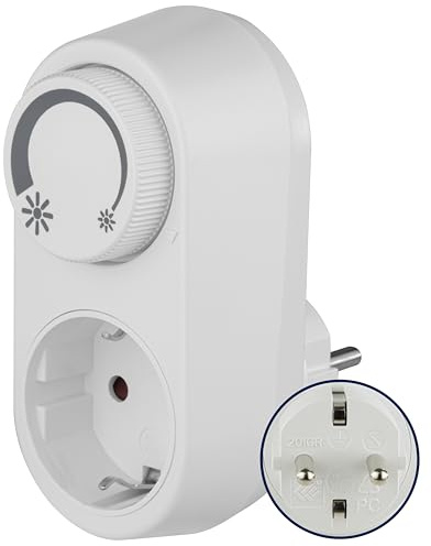 REV Steckdosendimmer - für LED, Glüh- & Hochvolt-Halogenlampen, weiß | Einfache Plug & Play Installation | Mit Ein/Aus-Drehschalter & erhöhtem Berührungsschutz