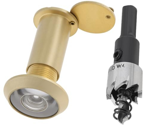 HOJLKLD Türspion, Türspion, massives Messing, 200 Grad Türspion mit 16 mm Bohrer, 1,6 cm Rohrdurchmesser Spion mit robuster Sichtschutzabdeckung für 3,5 cm bis 6,4 cm Türen (Gold)