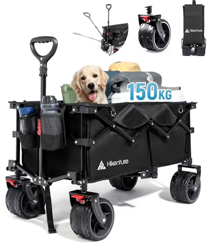 HIKENTURE Bollerwagen Faltbar 135L Faltbarer Bollerwagen - Klappbarer Handwagen für Strand Camping Einkaufen - Faltbollerwagen Handwagen