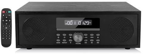 Kompaktanlage mit CD Player, Micro-HiFi-Anlage 2x20W Lautsprechersystem, Mini-Stereoanlage mit UKW-Radio, Bluetooth, Aux-Eingang, USB-Eingang, HiFi-Musikanlage mit Audio-Ausgang (CD169, Retro Schwarz)