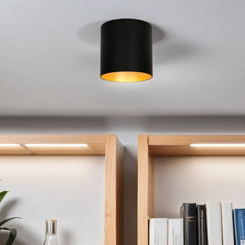 Licht-Erlebnisse Aufbaustrahler Schwarz, Gold, Aufbauspot GU10 Deckenlampe, Deckenspot, Spotlight, H:12,5 cm, Ø12,7 cm, Flur, Küche, Wohnzimmer, Aufbau Decke, Leuchte Innen