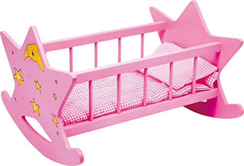 small foot Puppenwiege „Stern“ aus Holz, in rosa mit Mond und Sternen, für Puppen bis 45 cm, ab 3 Jahren, 2865, Klein