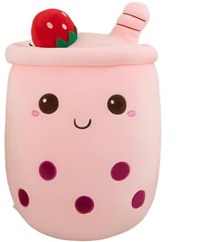 AMOZO Bubble Tea Kuscheltier Plüschkissen, Kawaii Bubble Tea Plüschtier Kissen Niedliche Boba Plüsch Weich Stofftier Spielzeug für Boba Liebhaber (50cm, Pink)