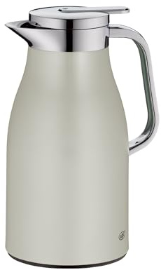 alfi SKYLINE 1,0l, silver lining, Edelstahl-Isolierkanne mit hygienischem Hartglaseinsatz, Drehverschluss mit bequemer Drucktaste, ergonomischer Griff, ideal als Kaffeekanne, Teekanne