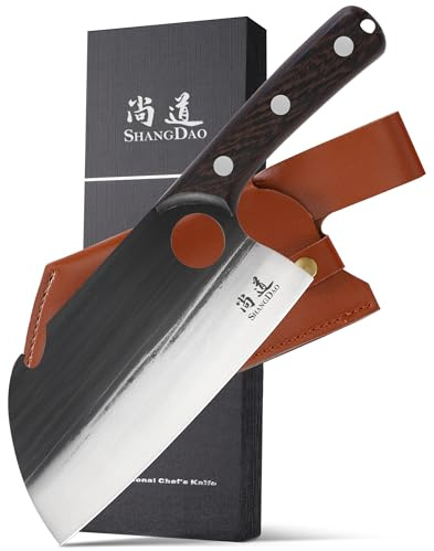 SHANGDAO Deba Knife 17.8cm, handgeschmiedetes Metzgermesser für Fleischschnitte, Kochen von Messer für Küche und Camping im Freien, Premium German Stainless Steel & Traditional Wooden Handle, Gift Box