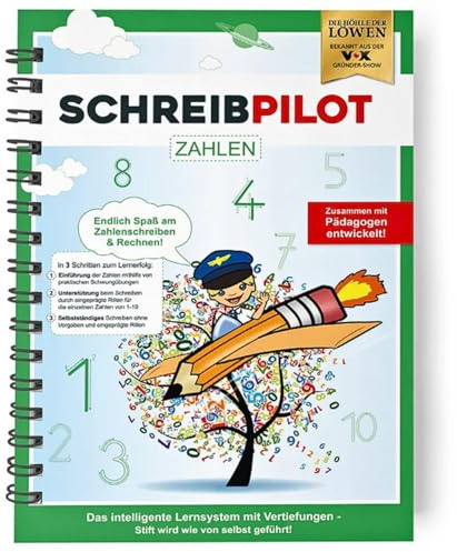 Schreibathlet: Schreiblernheft für ABC-Schützen mit vorgeprägten Zahlen und kleinen Rechenaufgaben (Schreibpilot Zahlen) | Inkl. Bleistift und Radiergummi [deutsch]