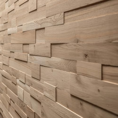 Wooden Wall Design, Eiche 3D Wandpaneele, Wandverkleidung OZO Rustic | 1 m2, echtes Holz mit natürlicher Textur, einfache Montage, Innenbereich, Strukturierte Oberfläche, sauber zuschneidbar