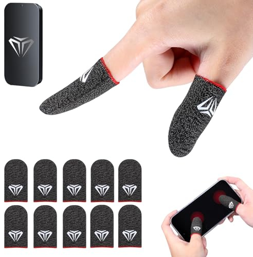 Gjinxi 10pcs Thumb Sleeves for Gaming Fingerschutz Daumenhülle Silberfaser Schweißfeste Fingerhüllen Mobile Gaming Finger Sleeves mit Metallbox Fingerhandschuhe Daumenhülsen für Mobilgerät Touchscreen