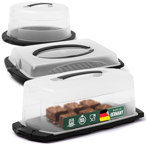 Novaliv 3x Kuchentransportbox rund quadratisch rechteckig mit Deckel | Tortentransportbox 3er Set, Partybox, Kuchenbehälter mit Deckel, Buffet Transportbox