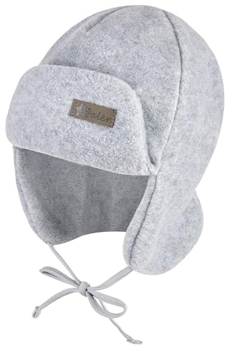 Sterntaler Fliegermütze aus Microfleece – mit Ohrenklappen, Bindeband und kuscheligem Fleece-Futter – Jungen – weich und pflegeleicht – Mütze für Baby und Kinder, Silber meliert, Größe 53