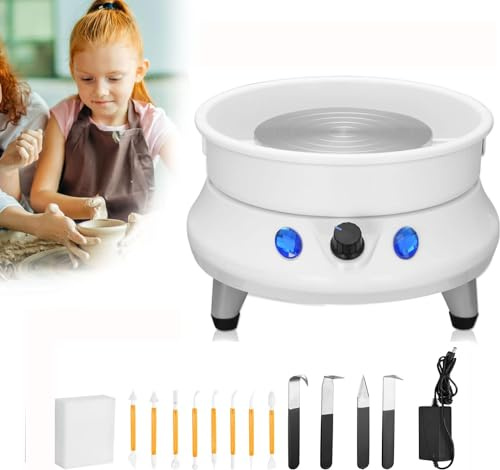 Elektrische Töpferscheibe Maschine, 13cm Töpferscheibe Formmaschine 0-200 U/min Keramikmaschine 60W DIY ton Werkzeug mit 11PCS Pottery Clay Tool Kit, für Erwachsene und Kinder Keramikkunst