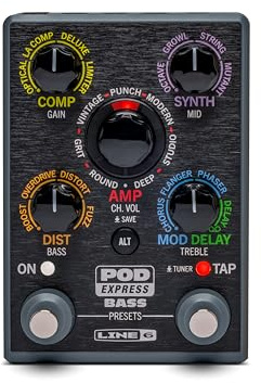 Line 6 POD Express Bassverstärker und Effektprozessor mit 7 Verstärkermodellen, 16 Effektmodellen, 21 Presets und einfachen Bedienelementen – Leichtes, kompaktes Design