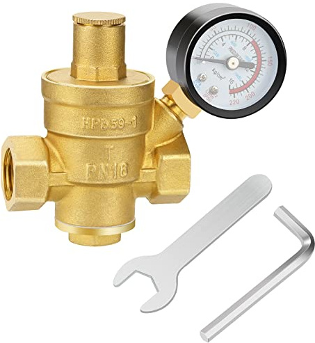 Druckminderer Wasser 1/2 Zoll DN15 Druckregler mit Manometer und 2 Einstellwerkzeugen, 16 MPa Druckregler aus Messing