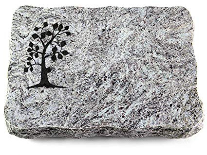 Wilhelmy Grabmale Grabplatte, Grabstein, Grabkissen, Urnengrabstein, Liegegrabstein Modell Pure 40 x 30 x 5 cm Marina Blue-Granit, poliert inkl. Gravur (Sandstrahl-Ornament Baum 1)