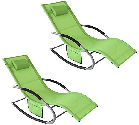 SoBuy Sonnenliege 2 Personen Liegestuhl Gartenliege wetterfest Schaukelstuhl mit Kopfkissen Schaukelliege Strandliege Outdoor Terrasse Balkon Camping bis 150 kg Grün Gartenmöbel OGS28-GRx2