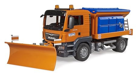 bruder 03785 - Man TGS Winterdienst mit Räumschild - 1:16 Fahrzeuge, Streuwagen, Schneeräumer, Schneepflug, Winterdienst, Spielzeug ab 4 Jahre