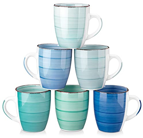 vancasso Kaffeetassen Steingut, BONITA 6-teiliges Tassen Set, 350ml Kaffeebecher mit Henkel