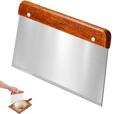 Teigkarte Edelstahl 20 CM, Edelstahl Teigschneider, Gebäckschaber, Teigschaber mit Holzgriff und lebensmittelechter Edelstahlklinge, Teigschneider für das Schneiden von Teig, Brot, Kuchen, Pizza