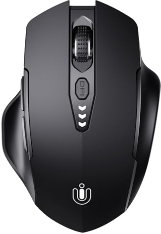 Uineer Bluetooth Maus, aktualisiert Maus kabellos Tri-Modus (BT 5.0/4.0+2,4 GHz), sichtbare Batteriestufe, ergonomische Computer Maus, 4 einstellbare DPI, funkmaus für Laptop und PC, schwarz