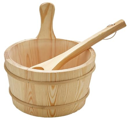2-Tlg Sauna Zubehörset Aus Holz - Eimer & Schöpfkelle Mit Langstiel | Spritzgeschützter Saunakübel Für Dampfbad & Heimsauna