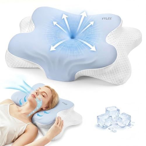 VYLEE Memory Foam Nackenkissen, Schmetterlingskissen Ergonomisches Kissen | Seitenschläferkissen Kopfkissen Nackenstützkissen, 2 Höhen (10,5/12,5 cm) für Rücken-, Seiten- und Bauchschläfer (Blau)