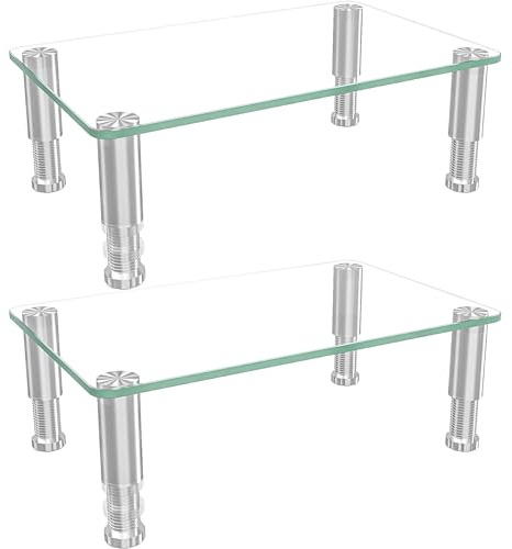 Hemudu Monitorständer aus Glas, Zwei Bildschirmerhöhung, 38cm x 2 Bildschirmständer, Laptopständer mit Höhenverstellbarem für Heimbüro