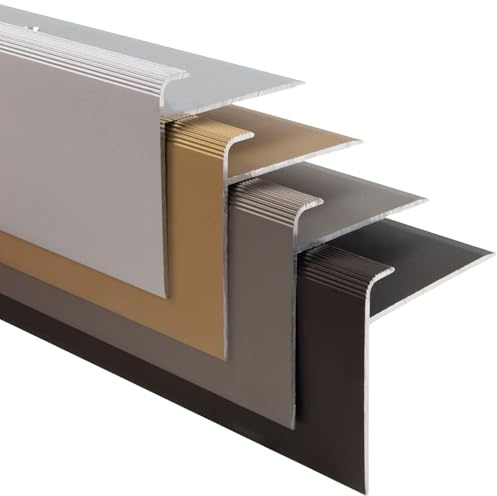 Floordirekt Stufenkantenprofil 1 Stück Safety | F-Form | Treppenkantenprofil | Für Bodenbeläge mit 7-8 mm Höhe | inkl. Montagematerial (Länge: 100 cm | Höhe: 53 mm, Silber)