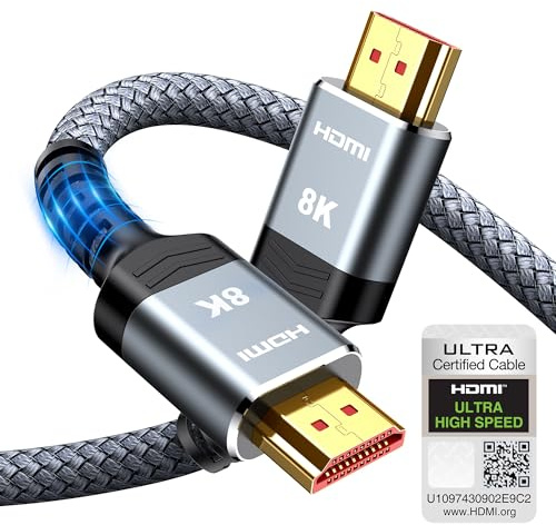 SNOWKIDS 10K 8K HDMI 2.1 Kabel 2M, Zertifiziert HDMI 48Gbps Ultra Highspeed | 8K@60Hz 4K@120Hz 7680P DTS:X, HDCP 2.2&2.3, HDR 10+, eARC Kompatibel mit PS/5/4/3 HDTV Monitor, PC, Laptop, Projektor, TV