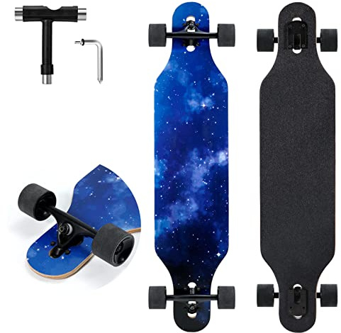 TLHB Longboard Skateboard, 41 Inch Drop Through Longboard Complete 9-Ply Nature Maple Premium Cruiser Long Board for Adults, Teens and Kids - High-Speed Bearings & T-Tool