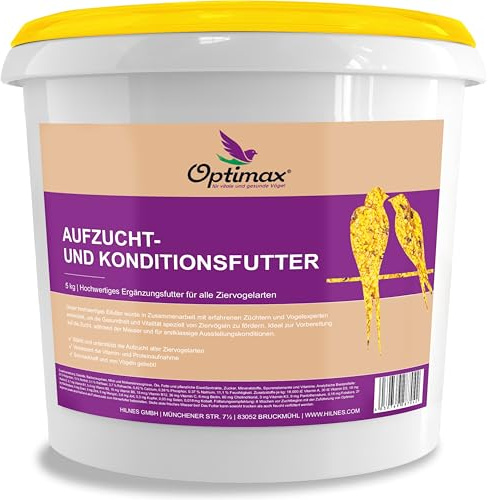 Optimax Kondition- und Aufzuchtfutter für Vögel | 5kg Eimer | Eifutter für alle Ziervogelarten | Geeignet für Kanarienvögel Wellensittiche und viele Weitere