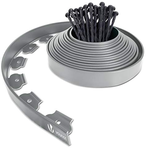 VOUNOT Flexible Rasenkante Kunststoff, mit 30 Erdanker, Länge 10m Höhe 5cm, Grau