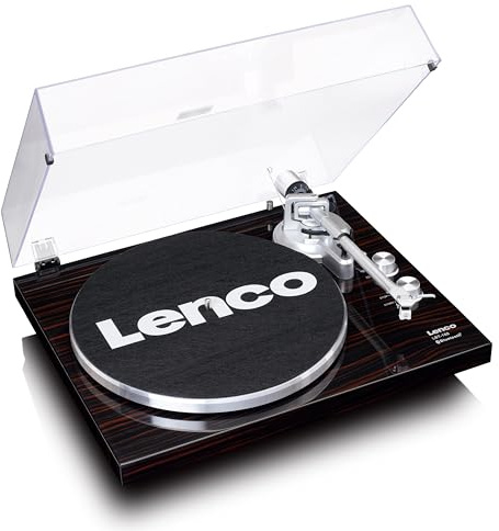 Lenco Vinyl Plattenspieler mit Bluetooth Ausgang - Riemenantrieb - Schallplattenspieler mit 2 Geschwindigkeiten 33/45 U/min - Anti-Skating - Bluetooth Turntable - Walnuss Dunkelbraun