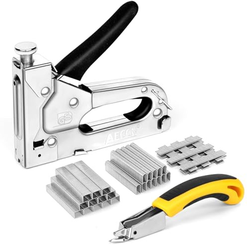 AECCN Handtacker Set - 3 in 1 Tacker für Holz Stoff Möbel Dachpappe - Tackerpistole mit 2100 Klammern - TÜV GS Geprüft - Inkl Klammerentferner