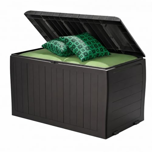 Deuba® Gartenbox Auflagenbox 270L UV-beständig Haltegriffe Rollen Verschlussvorrichtung Balkon Wohnzimmer Wintergarten Kissenbox 117x45cm Anthrazit