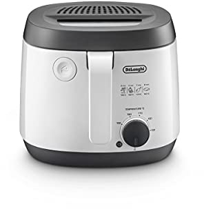 De'Longhi Fritteuse FS3021, Einstellbarer Thermostat, Kompaktes Design, Fassungsvermögen 2l, 1800W, Kunststoff, Weiß/Schwarz