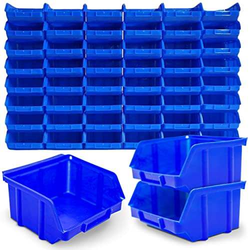 48x Stapelboxen Blau Größe 1 Werkstatt Garage Keller Sichtlagerboxen 100x100x52mm Lagerboxen blaue Sichtlagerkästen Kleinteile Aufbewahrung