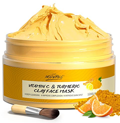 Kurkuma-Vitamin-C-Ton-Maske, tief reinigende Gesichtsmaske, Hautpflege, verbessert Mitesser, Akne, dunkle Flecken und gleicht den Hautton aus. Gesichtsmaske kontrolliert Öl und verfeinert die Poren