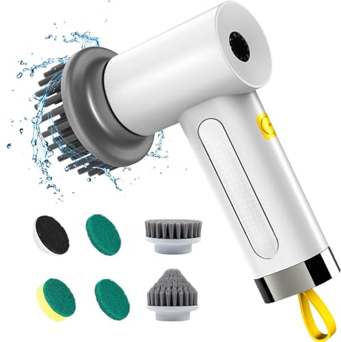 ETENTOUS Elektrische Reinigungsbürste,Spin Scrubber mit 5 Bürstenkopfe | Elektrische Reinigungsbürste Für Bad Und Fugen, 2 Modi IPX7 Für Fliesen Und Küche, LED Anzeige, Für Grill Glas Und Reifen