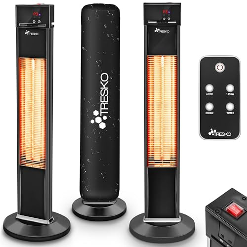 TRESKO Infrarot Stand-Heizstrahler 2000W mit Fernbedienung | Wärmestrahler Terrasse elektrisch mit 3 Heizstufen | Terrassenstrahler Innen & Außen | Infrarotstrahler mit LED-Anzeige