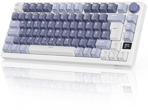 RK ROYAL KLUDGE M75 Gaming Tastatur kabellos 75% TKL Mechanische Tastatur RGB 2,4 GHz Wireless/Bluetooth/USB-C QWERTZ mit OLED-Smart-Display und Knopf Hot Swappable Roter Schalter, Lavendelviolett