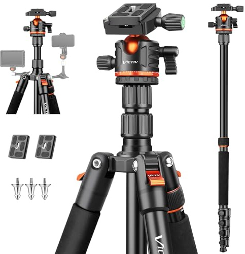 Victiv 200cm Kamera Stativ, Tragbares Stabiles Reisestativ, 2-in-1 Dreibein Stativ, Einbeinstativ mit 360° Panorama Kugelkopf für DSLR Canon Nikon Sony, Aluminium Camera Tripod, Stative für Smartphone