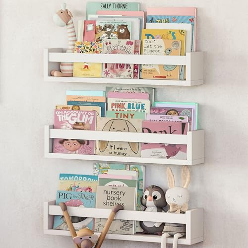 NATURE SUPPLIES Bücherregal Kinder, 3er-Set, Regal Kinderzimmer, Wandregal Kinderzimmer, ideal für Bücher und Spielzeug, Montessori Regal | Weiß